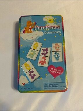 Vintage  Care Bears Blue Tin Dominoes with extra dominoes